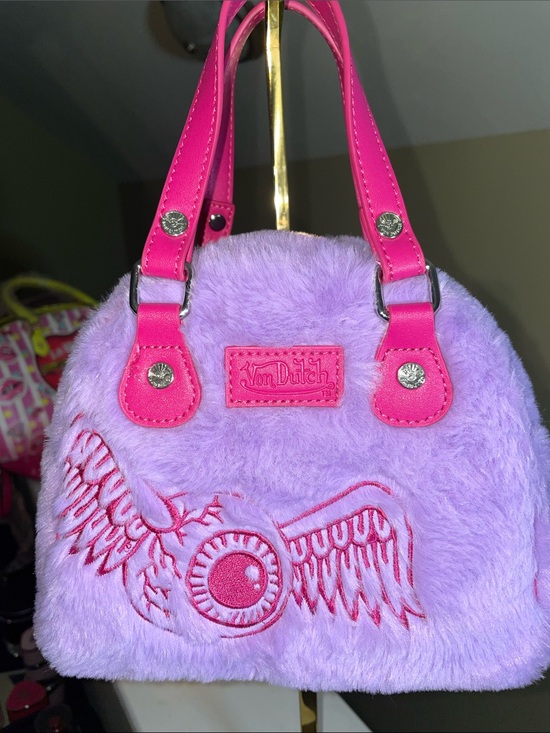 Von Dutch Handbags - Von Dutch Lilac Plush Handbag with Hot Pink Accents